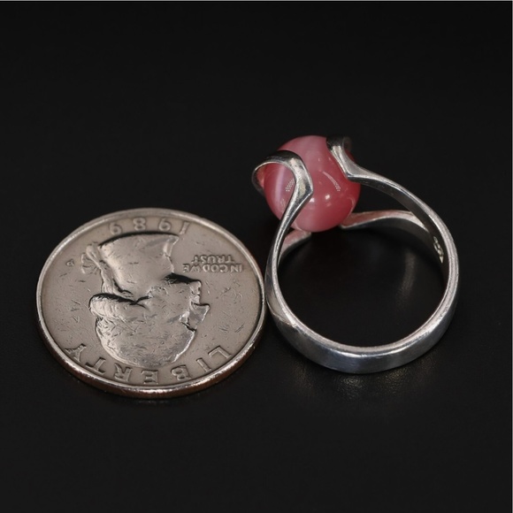 Sterling Silver Pink Cats Eye Ball Sphere Statement Ring Size 6 - Picture 3 of 5